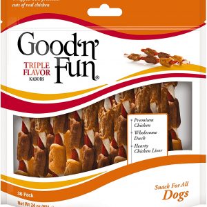 Good’n’Fun Triple Flavored Kabobs Rawhide Chews for Dogs, 36-Count (3 Packs(24 Ounce/36 Count))