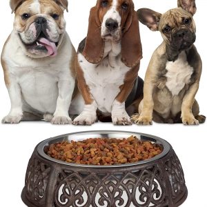 Relaxdays Antique Food Bowl for Dogs/Nostalgic/Heavy/Cast Iron Feeder Stand, Brown, 8 x 26.5 cm