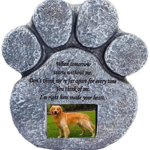 Meiyaa Pet Memorials Stone, Paw Print Pet Remembrance Tombstone Plaques with Photo Frame（2” X3” for Loss Of Cat or Dog Memorials