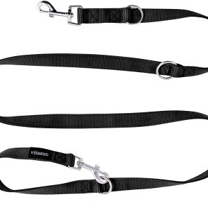 Vitazoo Premium Dog Lead In Graphite Black, Strong and adjustable to 3 different lengths (1,1 m – 2,1 m) | leash, double leash, braided, with 2 years of customer satisfaction guarantee