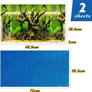 BETESSIN 2 Set Aquarium Background Poster Double-side Glossy Fish Tank Decorative 3D Effect PVC Scenery Underwater Forest Tank Background Poster Backdrop Decoration Paper Decor
