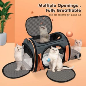OKMEE Cat Carrier Puppy Carrier with 5-Side Breathable Foldable Mesh Windows with Robust Steel Frame Structure for Pet, Perfect For Airline/Train/Car Travel with Shoulder Strap