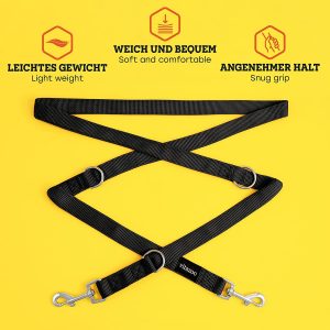 Vitazoo Premium Dog Lead In Graphite Black, Strong and adjustable to 3 different lengths (1,1 m – 2,1 m) | leash, double leash, braided, with 2 years of customer satisfaction guarantee