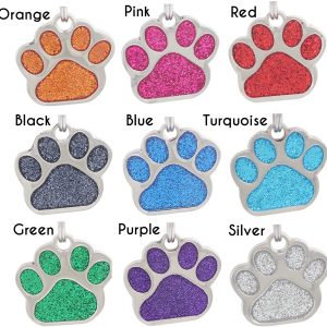 io tags Pet ID Tags, Personalized Dog Tags and Cat Tags, Custom Engraved, Easy to Read, Cute Glitter Paw Pet Tag (Orange)
