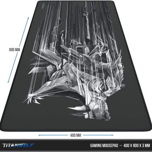 CSL – Titanwolf XXL Speed Gaming Mauspad – 900 x 400mm – XXL Mousepad – Tischunterlage mit Titanwolf-Motiv – verbessert Präzision und Geschwindigkeit – Stabiler Halt auf glatten Oberflächen