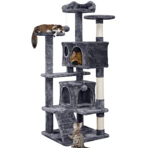 Top Selling 54.5”H Cat Tree Tower Condo Scratching Post Tower, Dark Gray