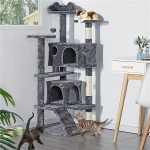 Top Selling 54.5”H Cat Tree Tower Condo Scratching Post Tower, Dark Gray