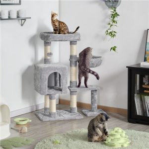 Best Selling 38-in Cat Tree Post Tower with Plush Perch and Basket, Light Gray