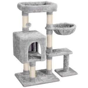 Best Selling 38-in Cat Tree Post Tower with Plush Perch and Basket, Light Gray