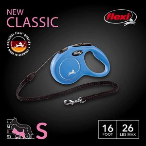 FLEXI New Classic Retractable Dog Leash (Cord), for Dogs Up to 26lbs, 16 ft, Small, Blue