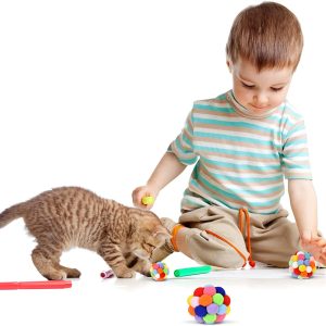 TUSATIY Balles de jeu pour chat avec cloche (3 tailles/lot), balles colorées et douces avec clochette intégrée pour chats, jouets à mâcher interactifs pour chats et chatons d’intérieur